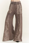 Mineral Washed Leopard Animal Print Flare Pants HP5783P1: Charcoal / S-M-L / 2-2-2