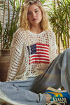 Long sleeve American flag hoodie top Beige