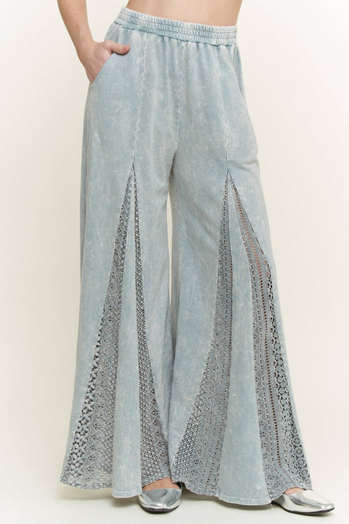 Mineral Washed Lace Flare Hippie boho Pants HP6566: Natural / S-M-L/ 2-2-2
