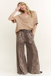 Mineral Washed Leopard Animal Print Flare Pants HP5783P1: Charcoal / S-M-L / 2-2-2