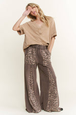 Mineral Washed Leopard Animal Print Flare Pants HP5783P1: Charcoal / S-M-L / 2-2-2