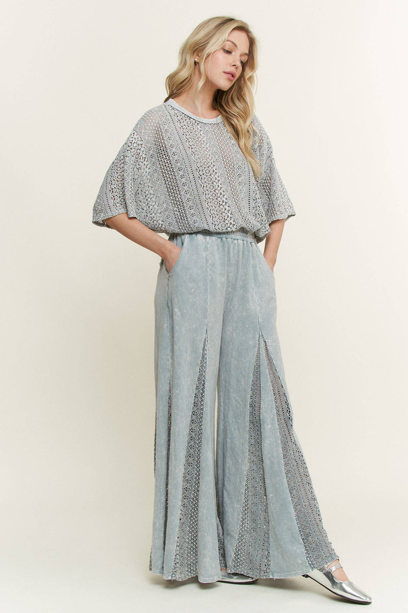 MineralWashed Lace summer blouse top HT6394 : Natural / S-M-L / 2-2-2