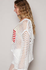 Long sleeve American flag hoodie top Beige