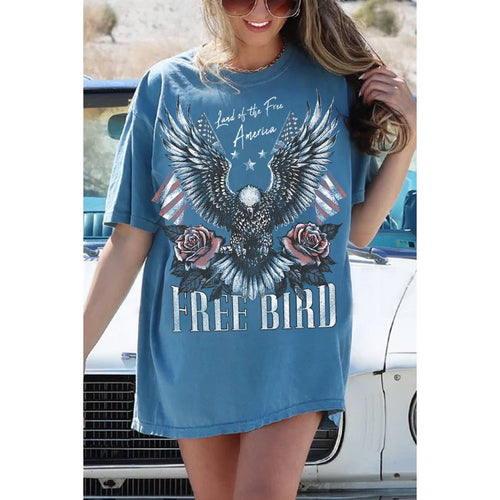 FREE BIRD AMERICA OVERSIZED MINERAL GRAPHIC TEE: Mineral Black / XL