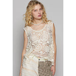 Round neck sleeveless crochet top: NATURAL / OS