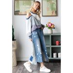 WASHED CROPPED DENIM JEANS: DENIM / S-M-L-XL(2-2-2-2)