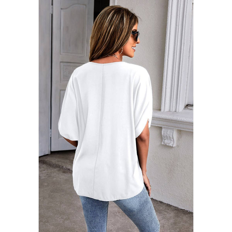 Dolman Sleeve Loose Fit Solid Tunic Top: WHITE / L
