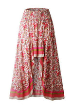Floral Printed Ruffle Maxi Skirts: RED / L /