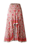 Floral Printed Ruffle Maxi Skirts: RED / XL