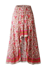 Floral Printed Ruffle Maxi Skirts: RED / XL