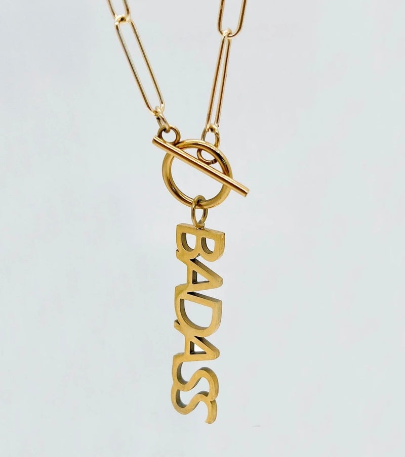 Badass long necklace drop pendant Rad and Rae gold