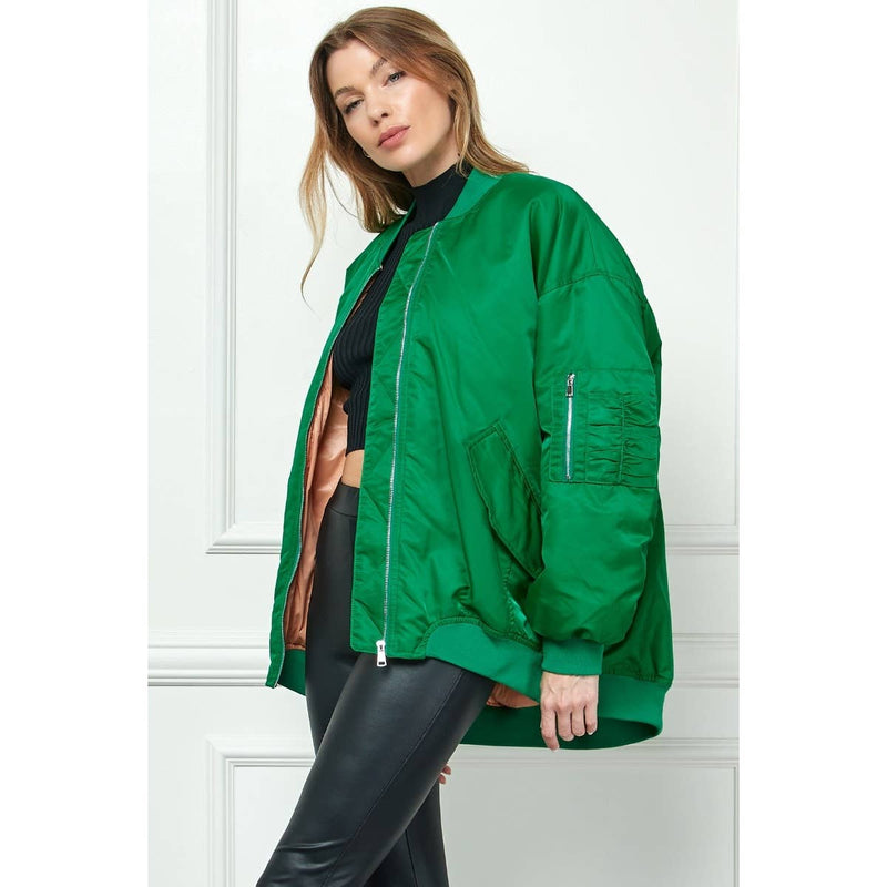 Oversize Bomber Jacket with side zippers and High/Low