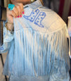 Embroidered fringe shirt distressed blue color