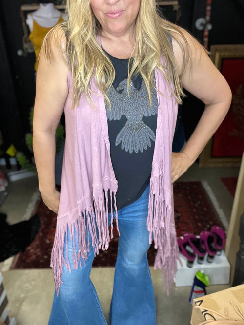 Dusty Pink Fringe Jersey vest