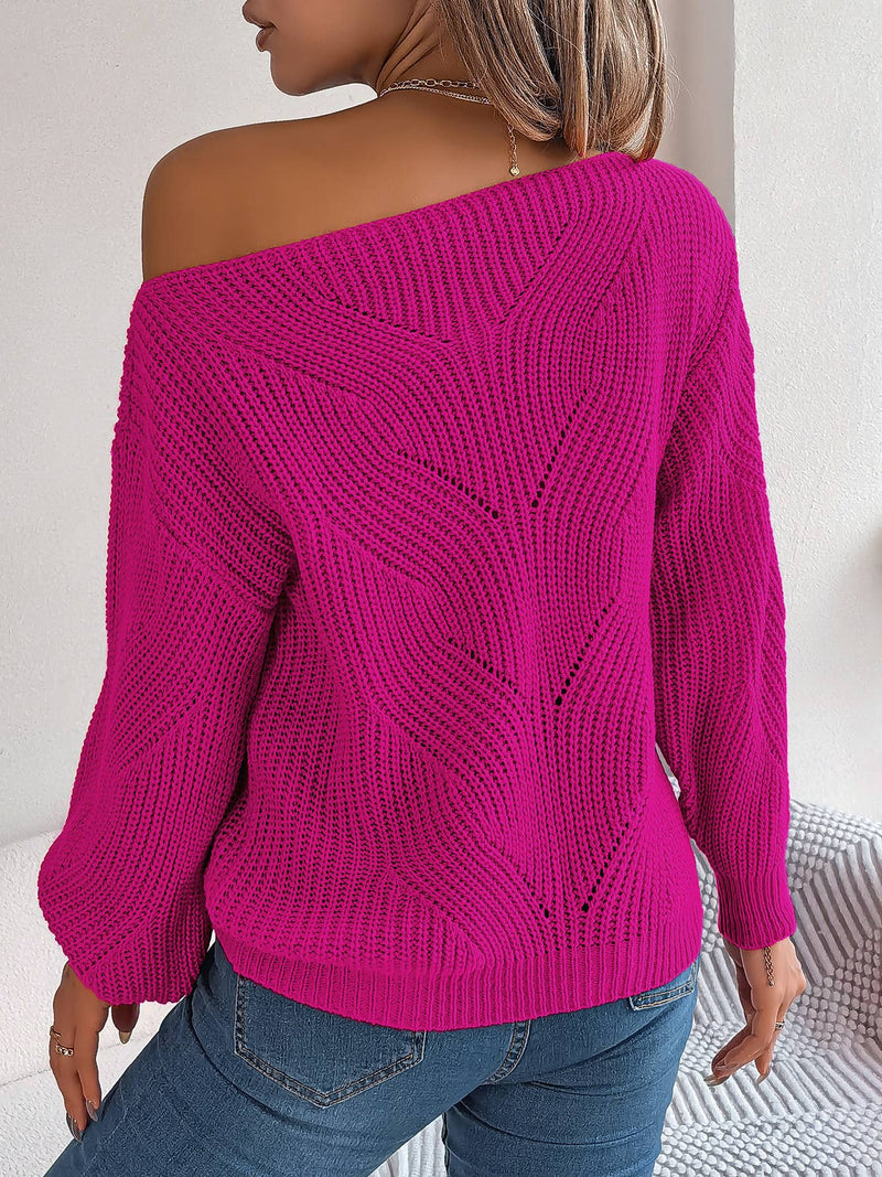 Fuchsia Wide neck Lantern Sleeve Sweater