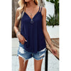 Half Zipper Deep V Neck Hollow Out Solid Top: BLACK / L