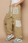 Vintage wash crochet patches distress jogger pants SALE: CAMO / S