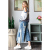 WASHED CROPPED DENIM JEANS: DENIM / S-M-L-XL(2-2-2-2)