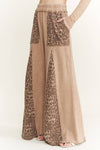 Mineral Washed Leopard Animal Print Flare Pants HP5783P1: Ashed Oak / S-M-L / 2-2-2