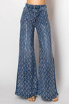 Embellished wide leg medium blue denim jeans