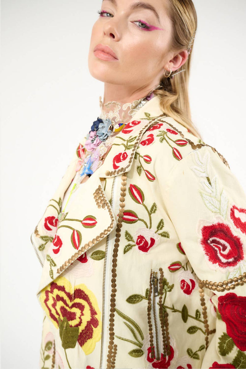 Aratta Carmen Embroidered Jacket: Ivory