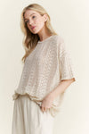 MineralWashed Lace summer blouse top HT6394 : Natural / S-M-L / 2-2-2