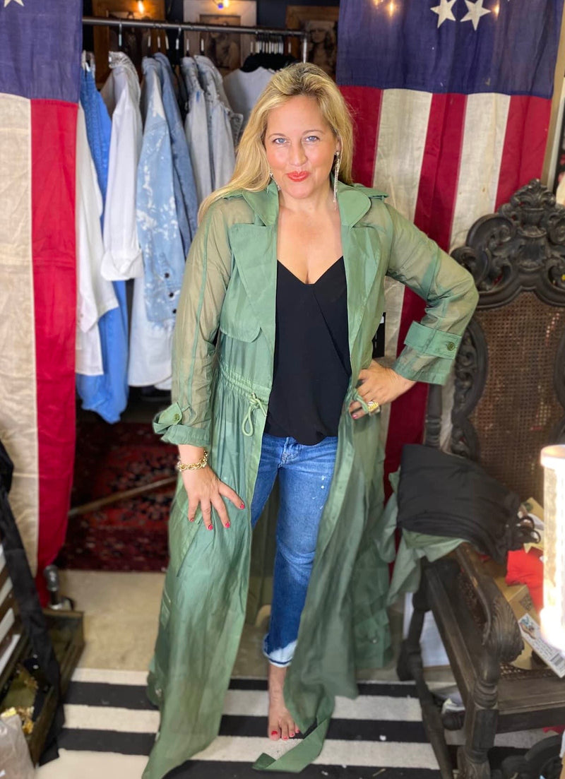 Paris Long Green Organza Cargo Duster