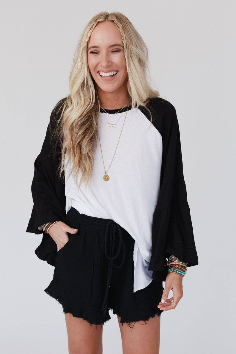 Bell Sleeve Baseball Tee - Black Sleeves