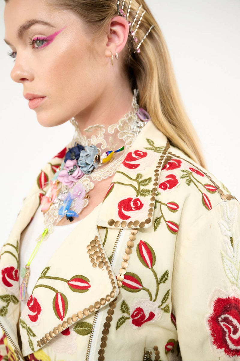 Aratta Carmen Embroidered Jacket: Ivory