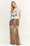 Mineral Washed Leopard Animal Print Flare Pants HP5783P1: Charcoal / S-M-L / 2-2-2