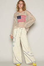 Long sleeve American flag hoodie top Beige