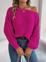 Fuchsia Wide neck Lantern Sleeve Sweater