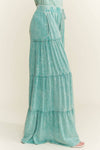 Mineral Washed Tiered Wide Leg Pants HP5033P1: Silver Grey / S-M-L / 2-2-2