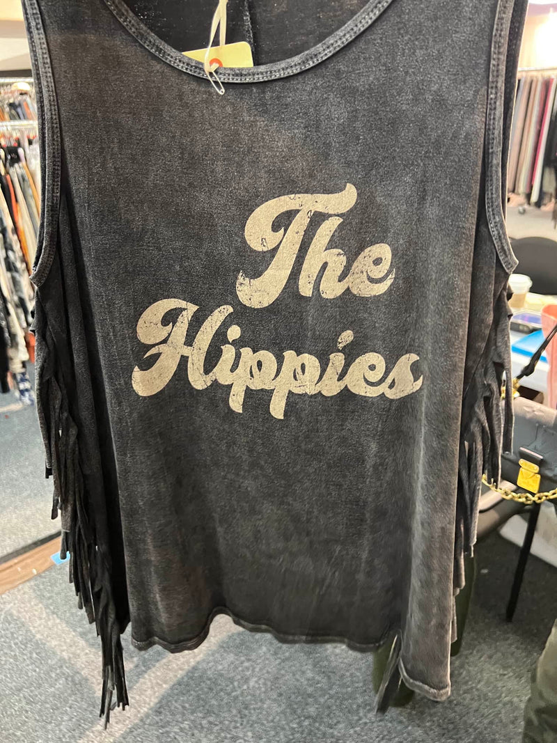 The Hippies soft mineral washed fringe tank top