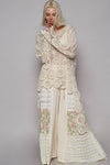 Round neck long sleeve elongated crochet top: NATURAL / Os