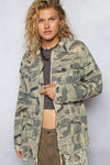 Zipper waist tie camo jacket