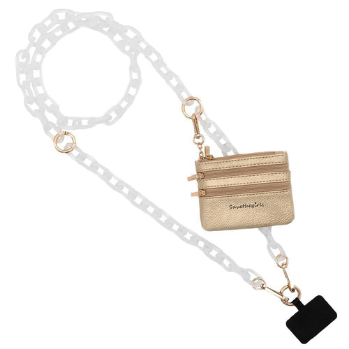 Clip & Go Crossbody Ice Chain Phone Accessory : White Chain with Blue Pouch