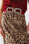 Sheer long leopard print bodycon midi skirt: Brown / Large