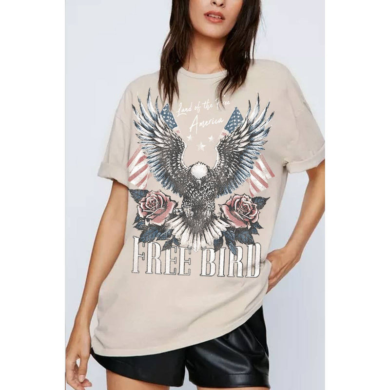 FREE BIRD AMERICA OVERSIZED MINERAL GRAPHIC TEE: Mineral Black / XL