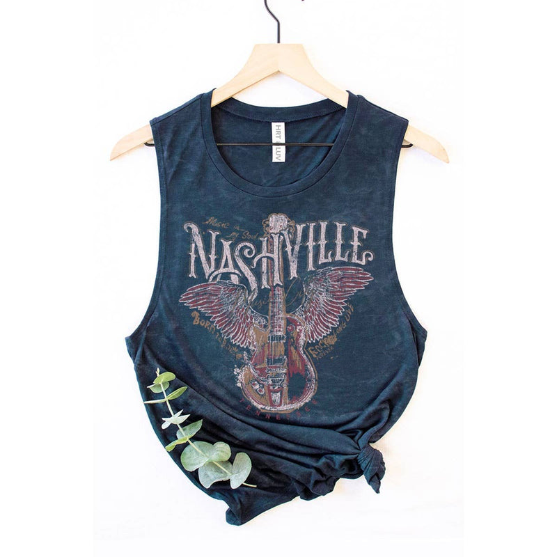 NASHVILLE MINERAL GRAPHIC TANK TOP: MINERAL VINTAGE BLUE / XL