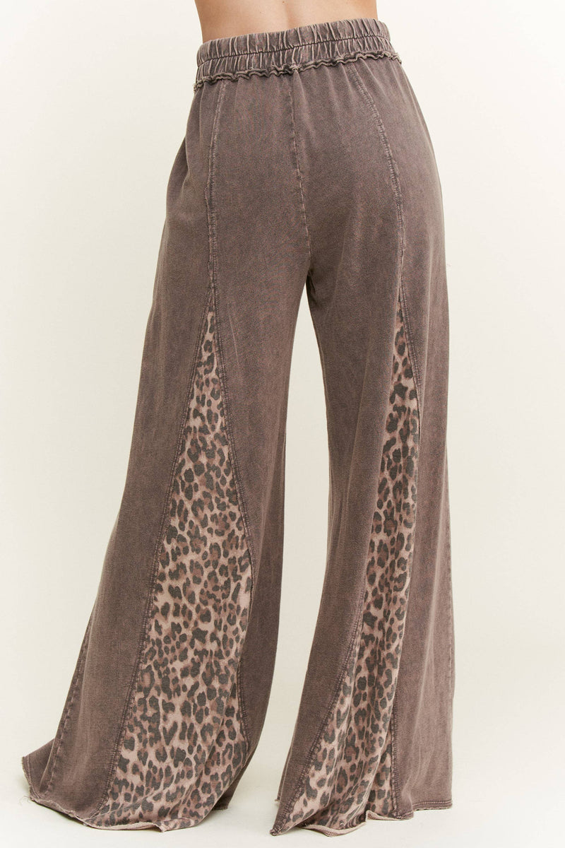 Mineral Washed Leopard Animal Print Flare Pants HP5783P1: Charcoal / S-M-L / 2-2-2