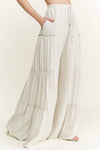 Mineral Washed Tiered Wide Leg Pants HP5033P1: Silver Grey / S-M-L / 2-2-2