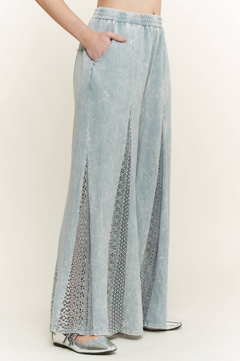 Mineral Washed Lace Flare Hippie boho Pants HP6566: Natural / S-M-L/ 2-2-2