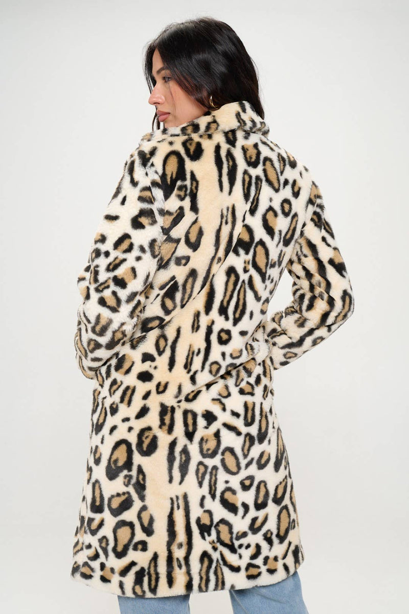 Print Faux Fur Coat: Leopard / S