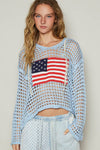 Long sleeve American flag hoodie top Beige