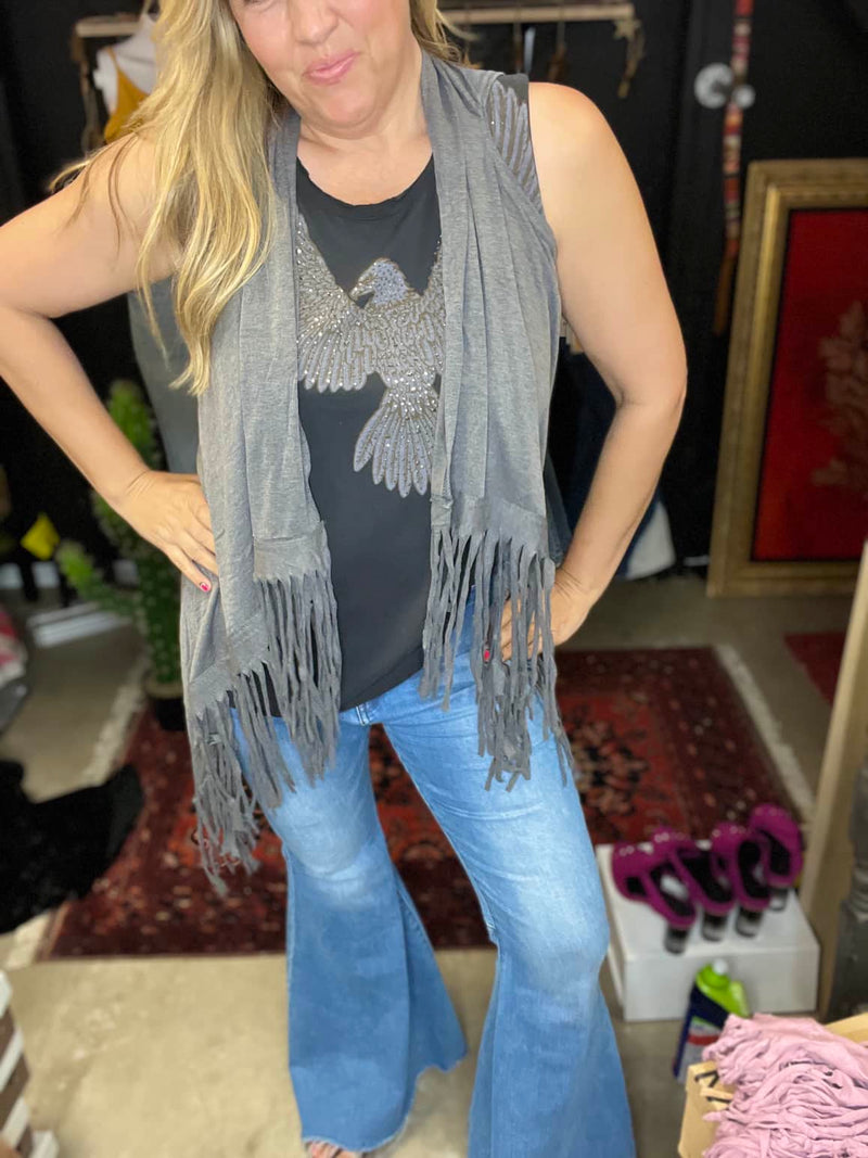 Gray Fringe Jersey vest