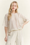 MineralWashed Lace summer blouse top HT6394 : Natural / S-M-L / 2-2-2