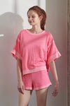 Oversize Reverse Contrast Banded Top HT4028: Neon pink / S-M-L / 2-2-2