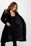 Black Belted Faux Fur Coat