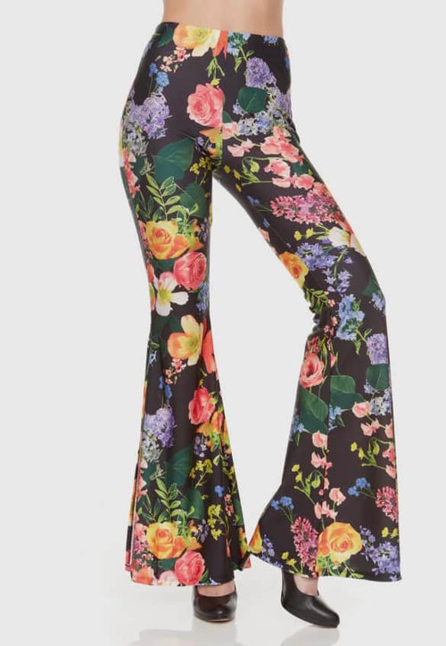 Stretchy floral pant w slit bell bottom